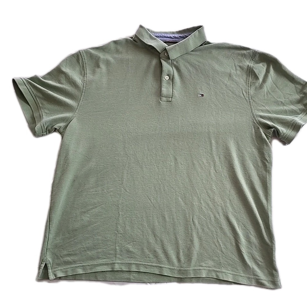 Tommy Hilfiger Mens 2XL XXL Green Polo Short Sleeve Shirt Preppy Golf Casual
